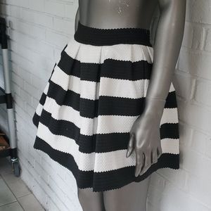 Black and white striped high-waisted skirt